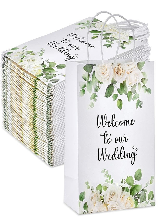 Kolldenn 50 Pcs Welcome to Our Wedding Gift Bags for Hotel Guests Bulk, Paper Wedding Welcome Bags with Handles for Bridal Shower Gifts Engagement Party Favors (White Roses) - Image 1